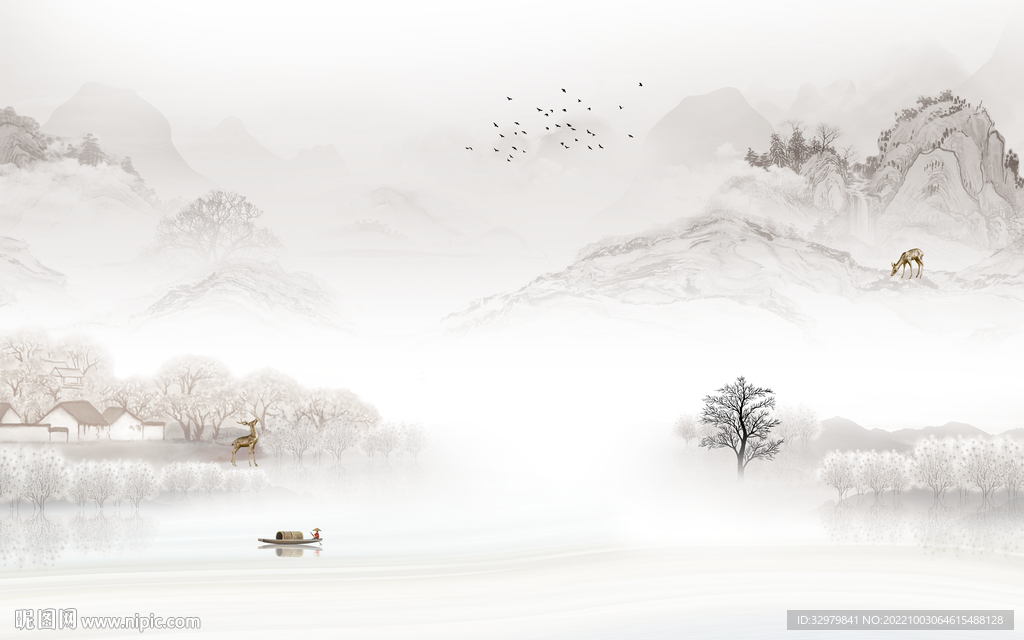 新中式最新款山水画 tIf分层