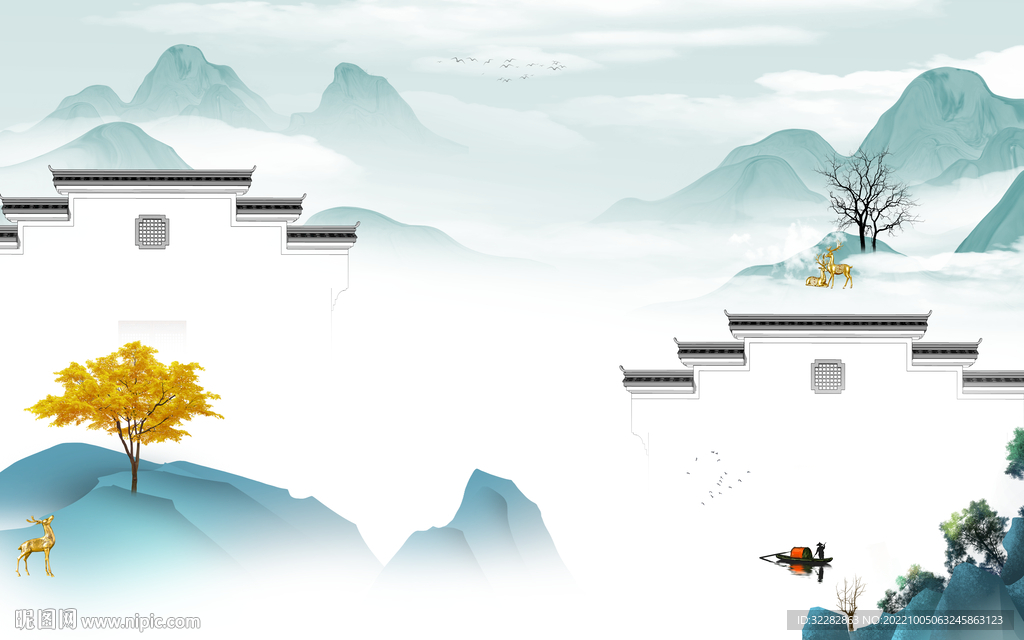 徽派现代中式山水 tIf分层