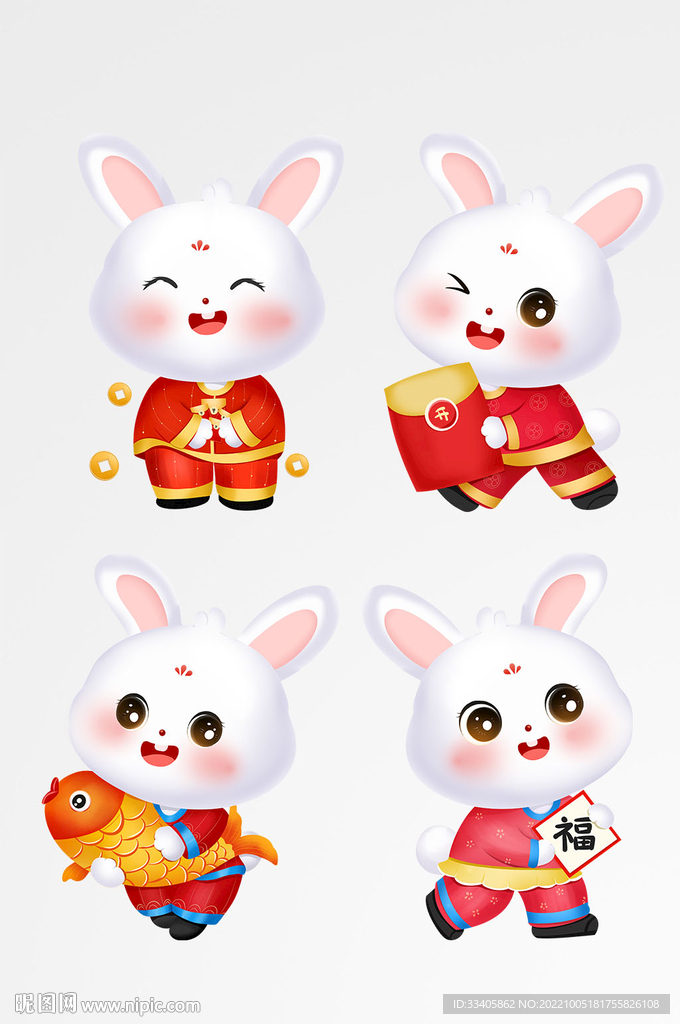 卡通可爱新年兔子元素