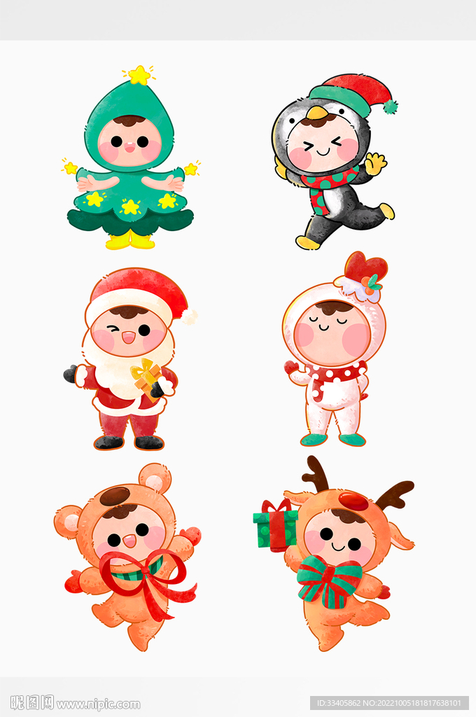 圣诞IP可爱水彩插画人物