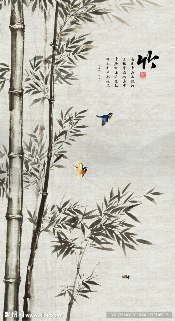 中式水墨竹子玄关画