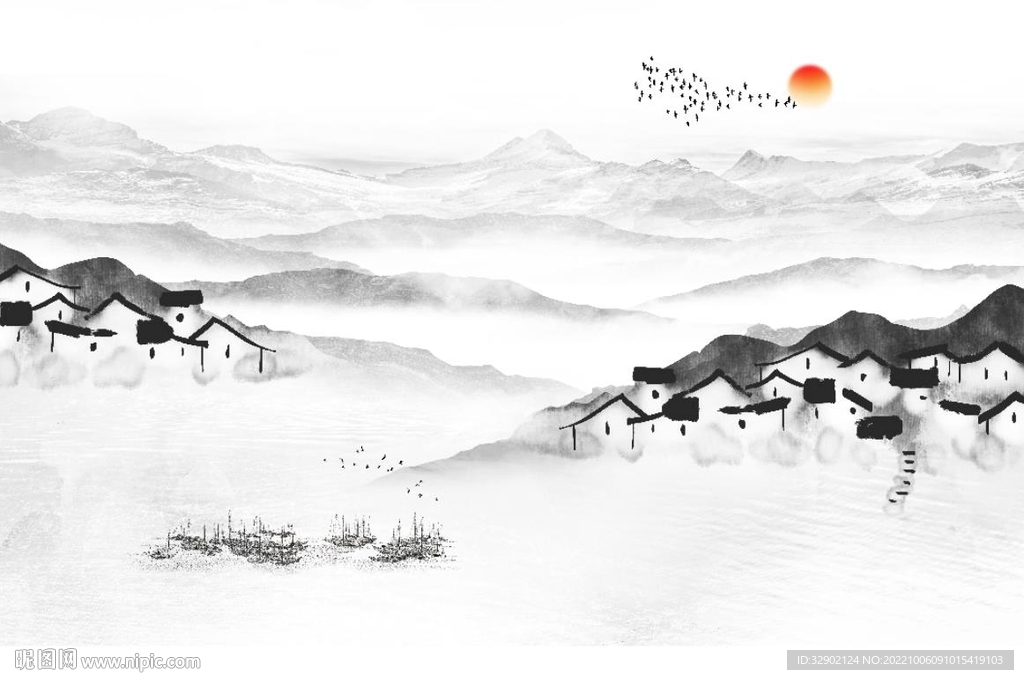 新中式山水背景墙