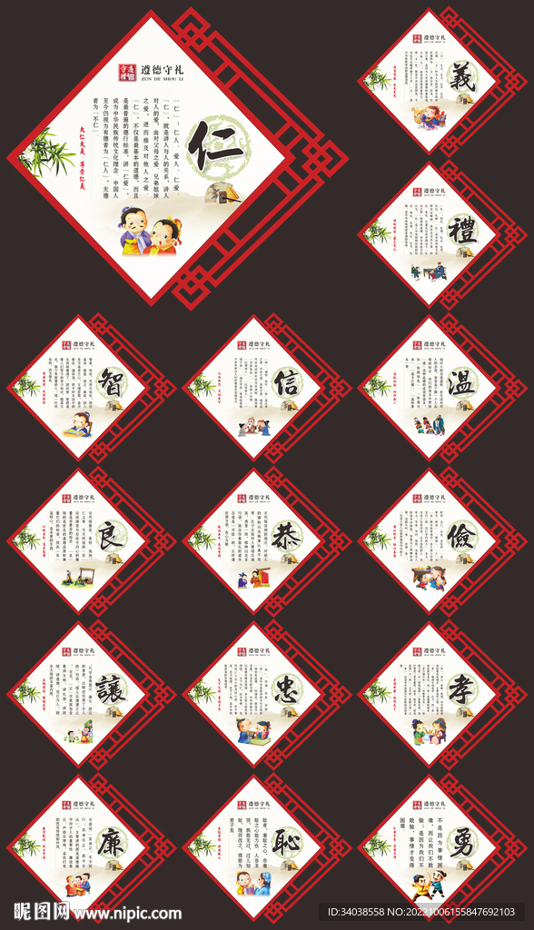 仁义礼智信温良恭俭让忠孝廉耻勇