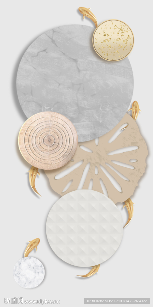 装饰画金鱼 几何图圆形大理石纹