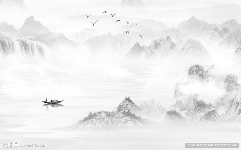 简约山水新中式背景墙