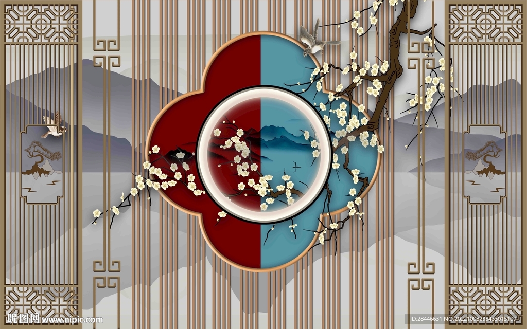 新中式背景墙 