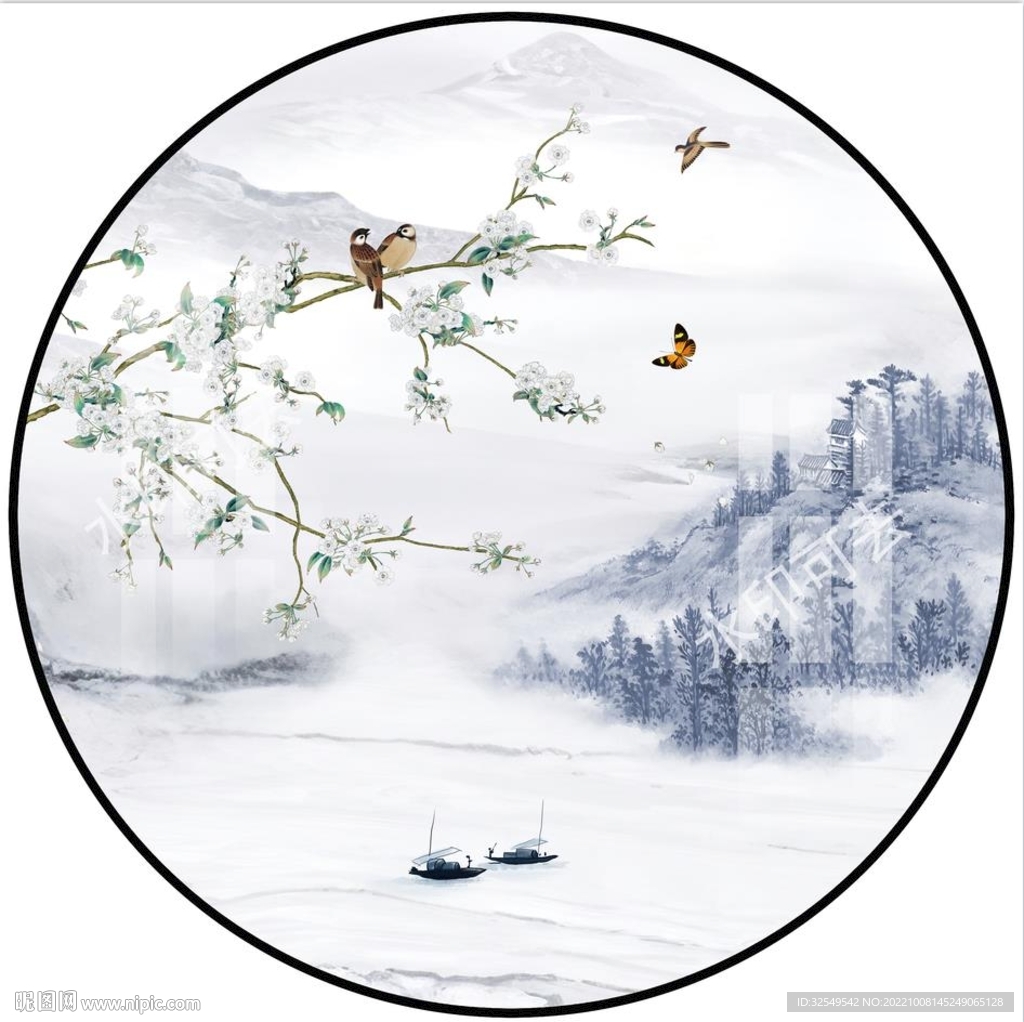 新中式山水画背景墙