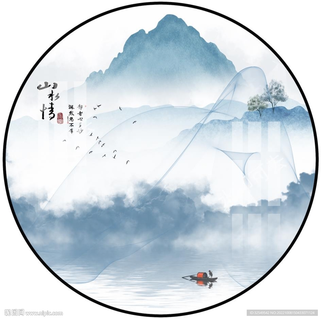 新中式山水画背景墙