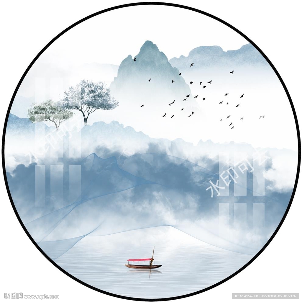 新中式山水画背景墙