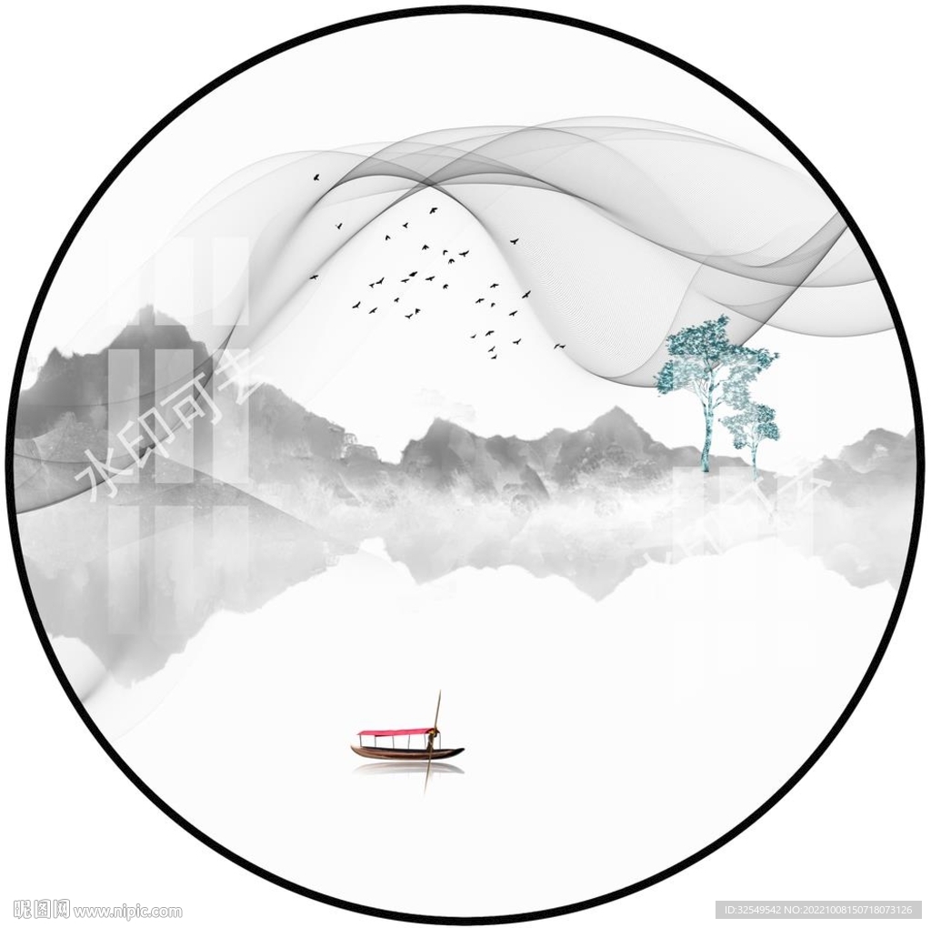 新中式山水画背景墙