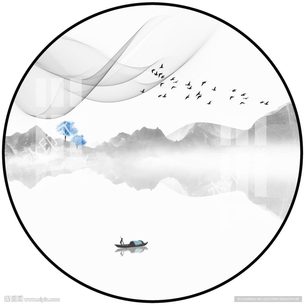 新中式山水画背景墙