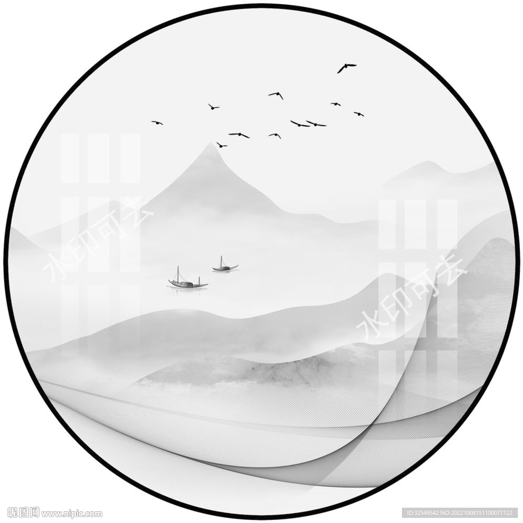 圆形山水画