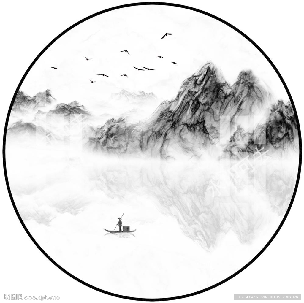 圆形山水画