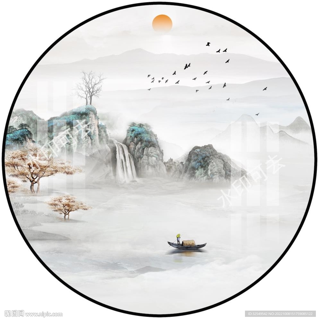 圆形山水画