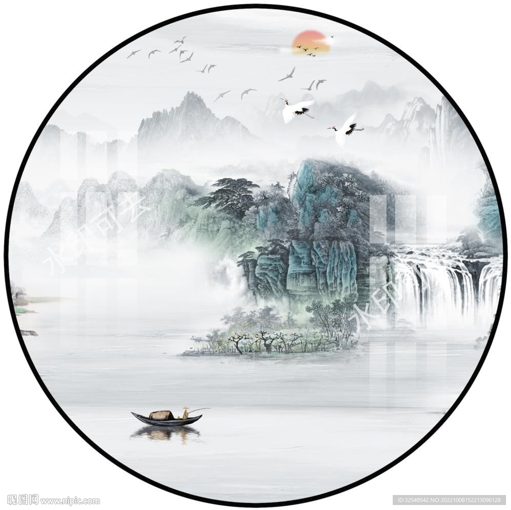 圆形山水画