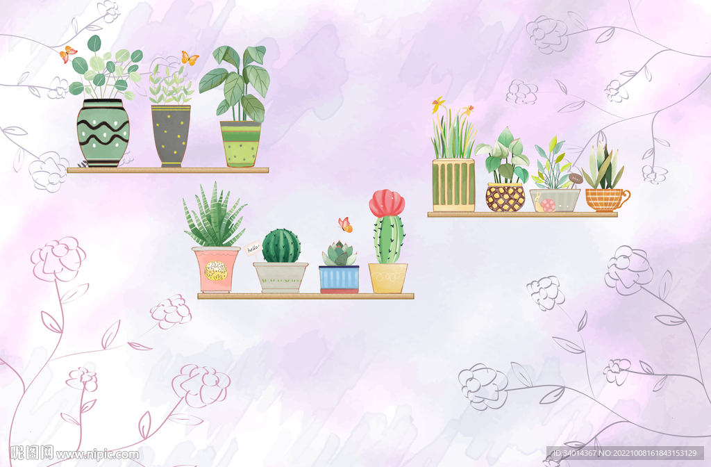 植物花盆背景墙