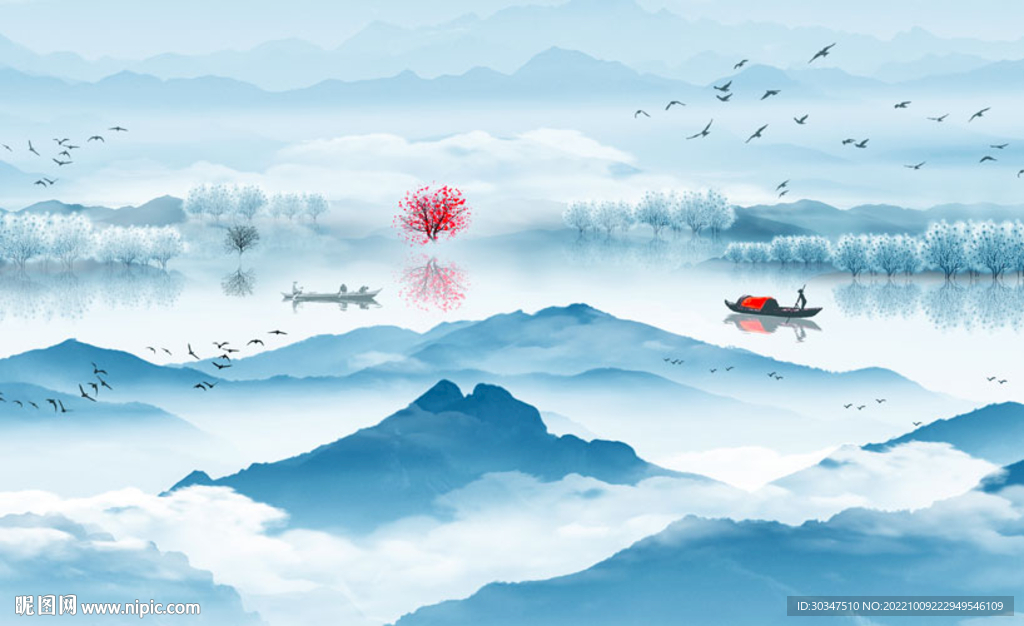 中式水墨意境山水画