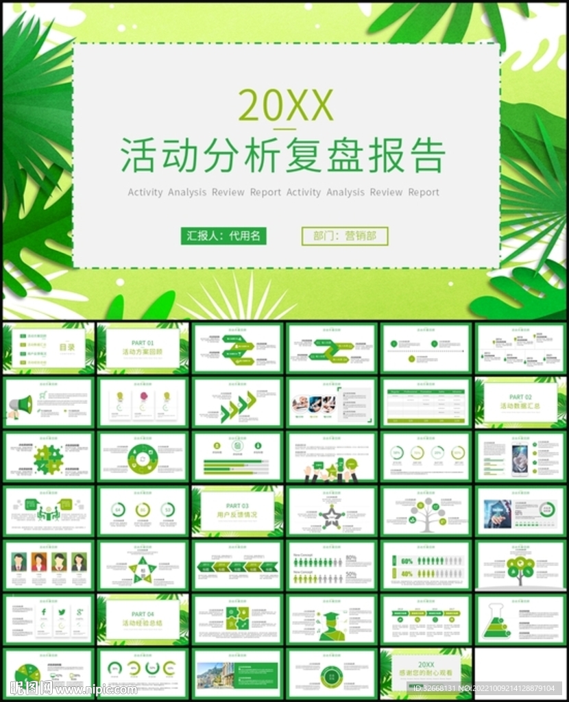 清新绿色活动分析复盘报告PPT