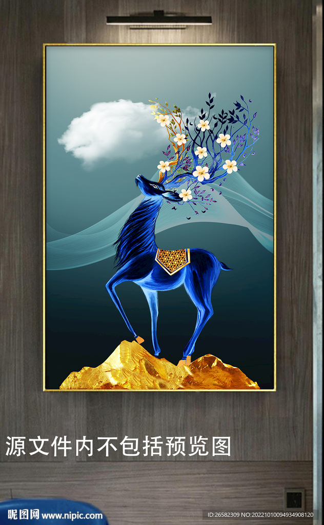 中式山水线条发财路装饰画