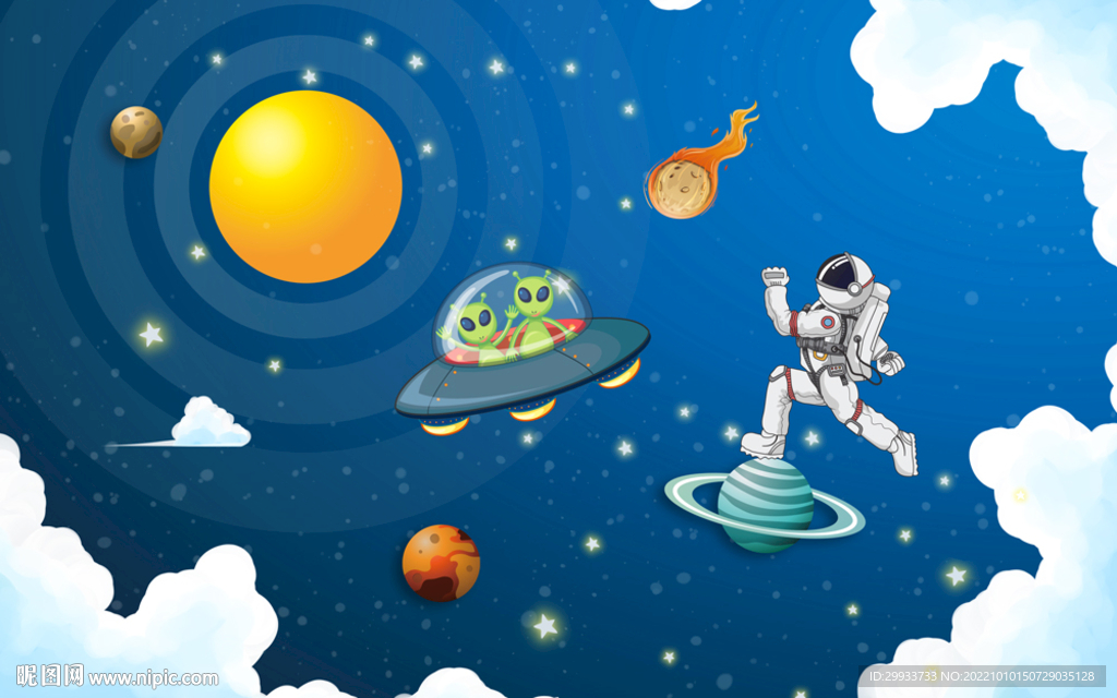 卡通梦幻星空儿童房背景墙