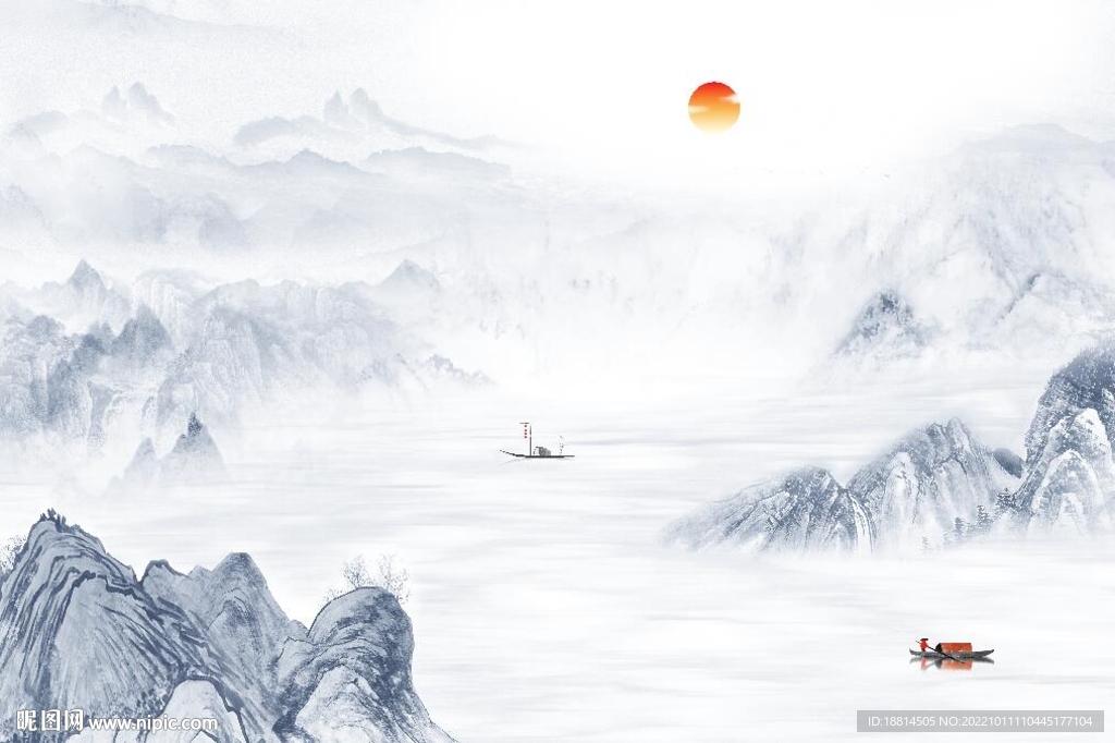 日出旭日东升山水背景墙