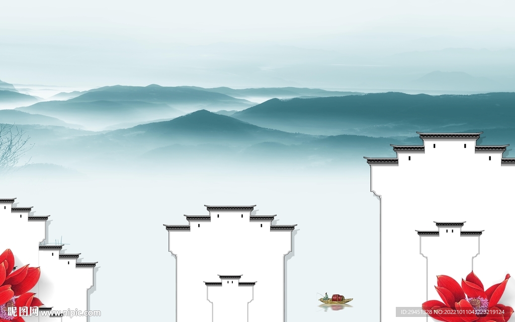 新款中式客厅墙画 Tif分层