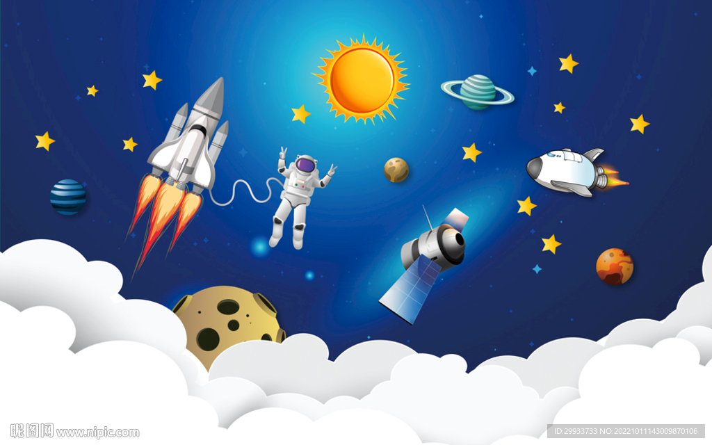卡通宇航员背景墙