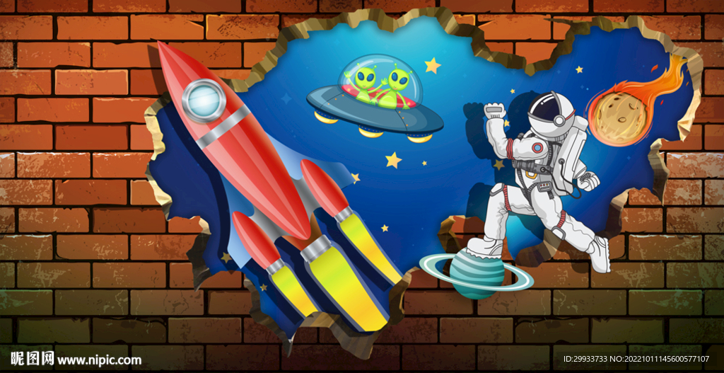 卡通宇航员手绘太空火箭星球背景