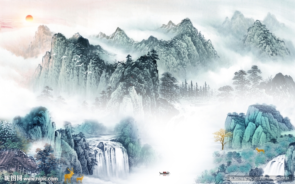 国画意境新品山水 tif分层