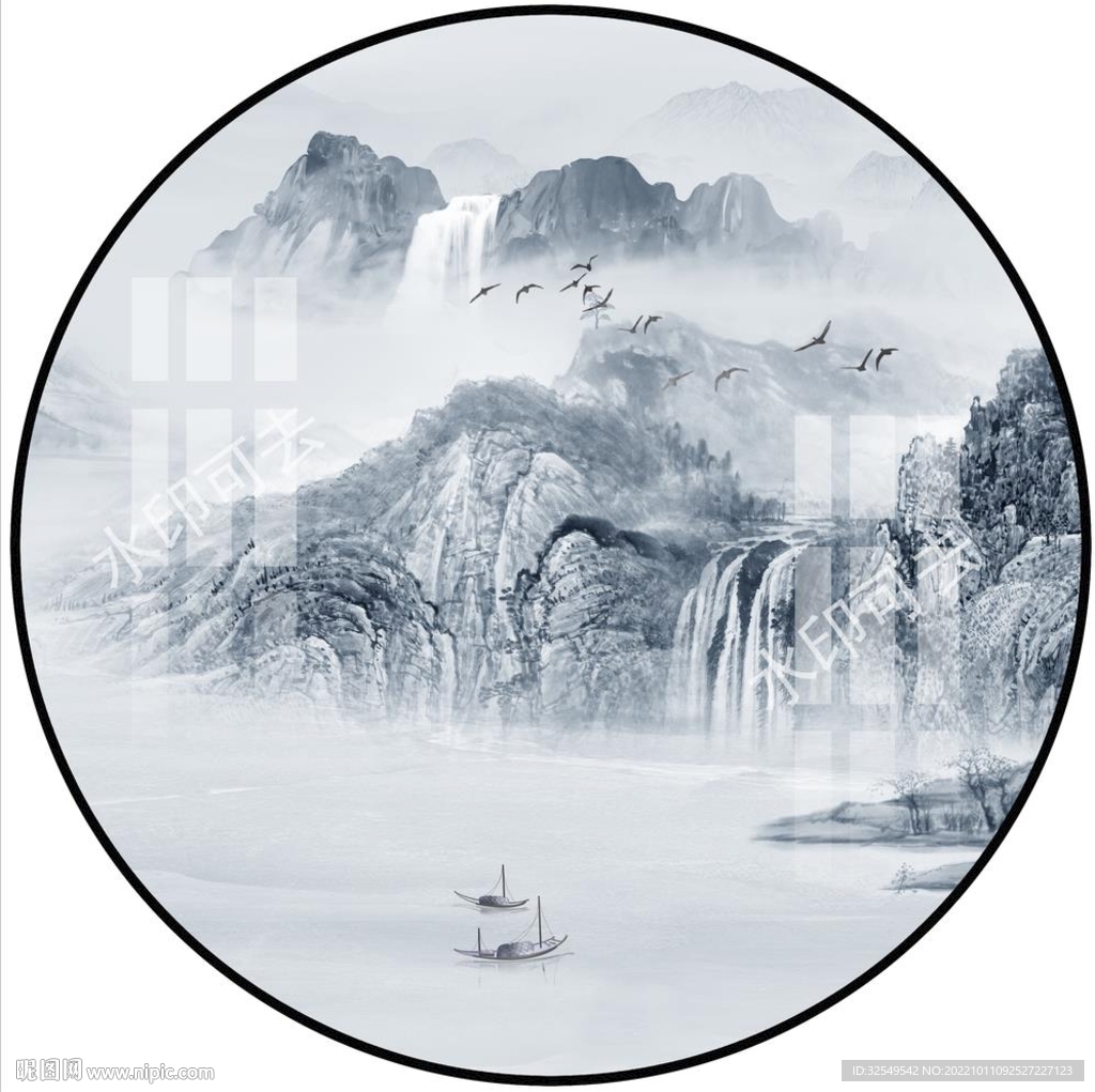 圆形山水画