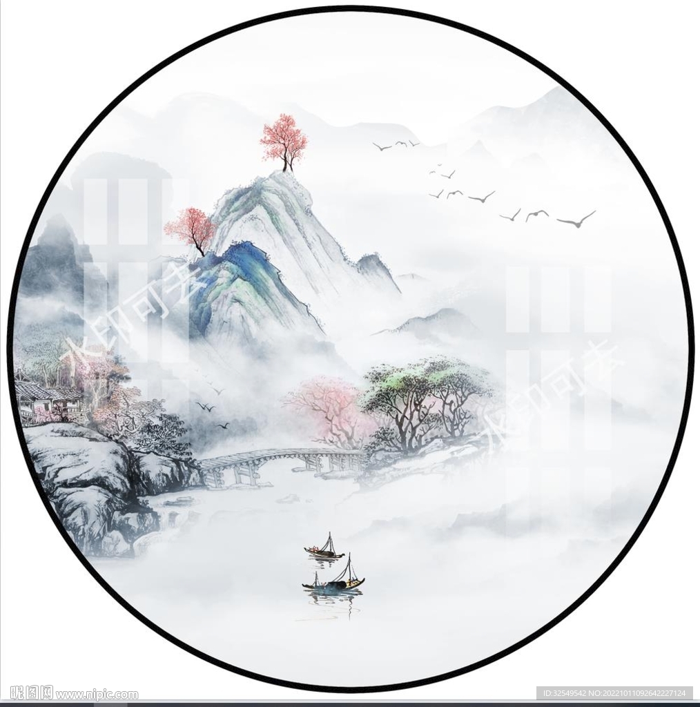 圆形山水画