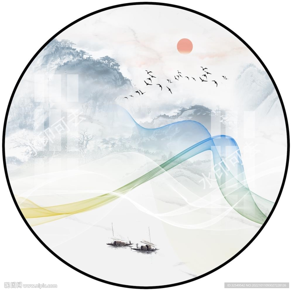 圆形山水画