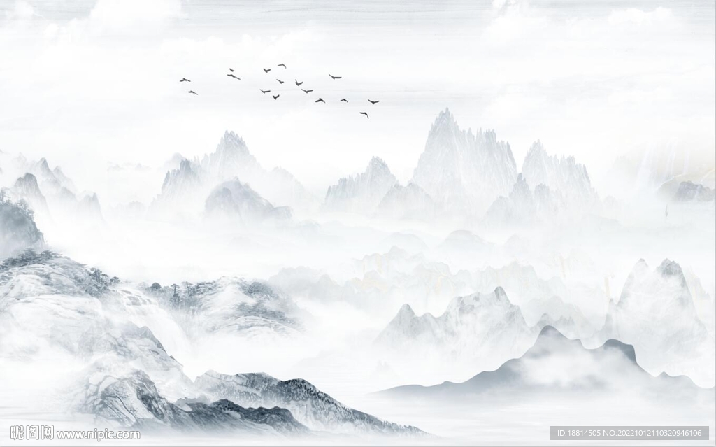 简约山水新中式背景墙