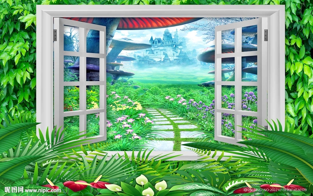 梦幻树林小路背景墙