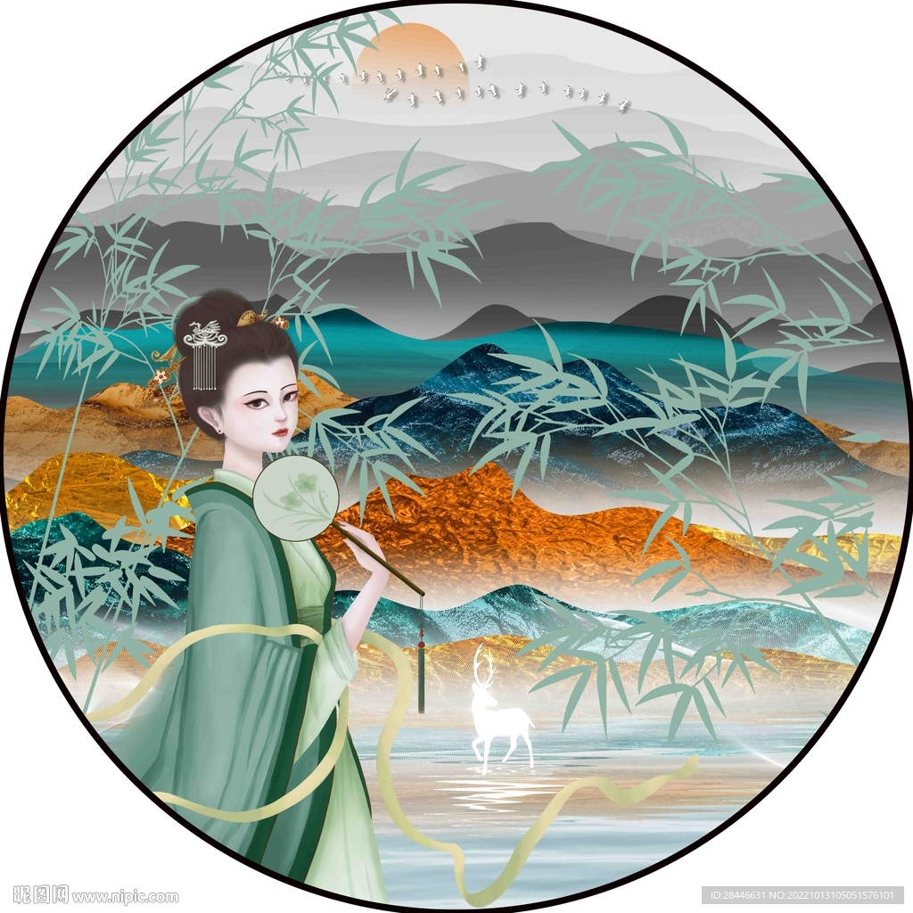 新中式圆形装饰画