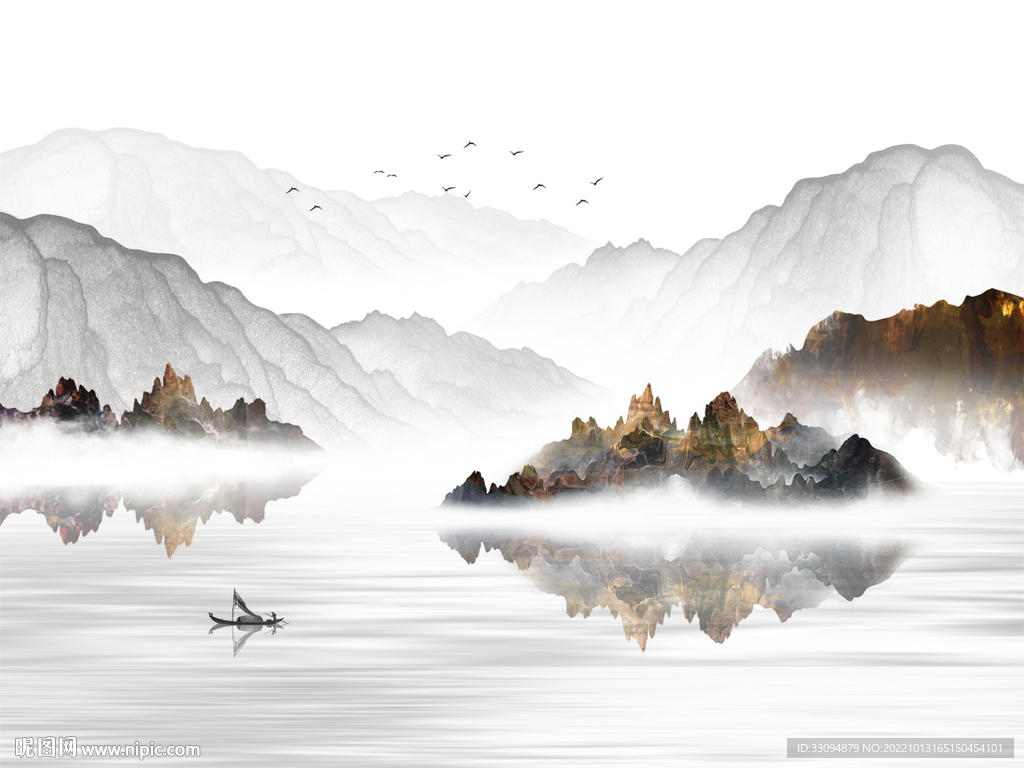 高清分层水墨山水背景墙