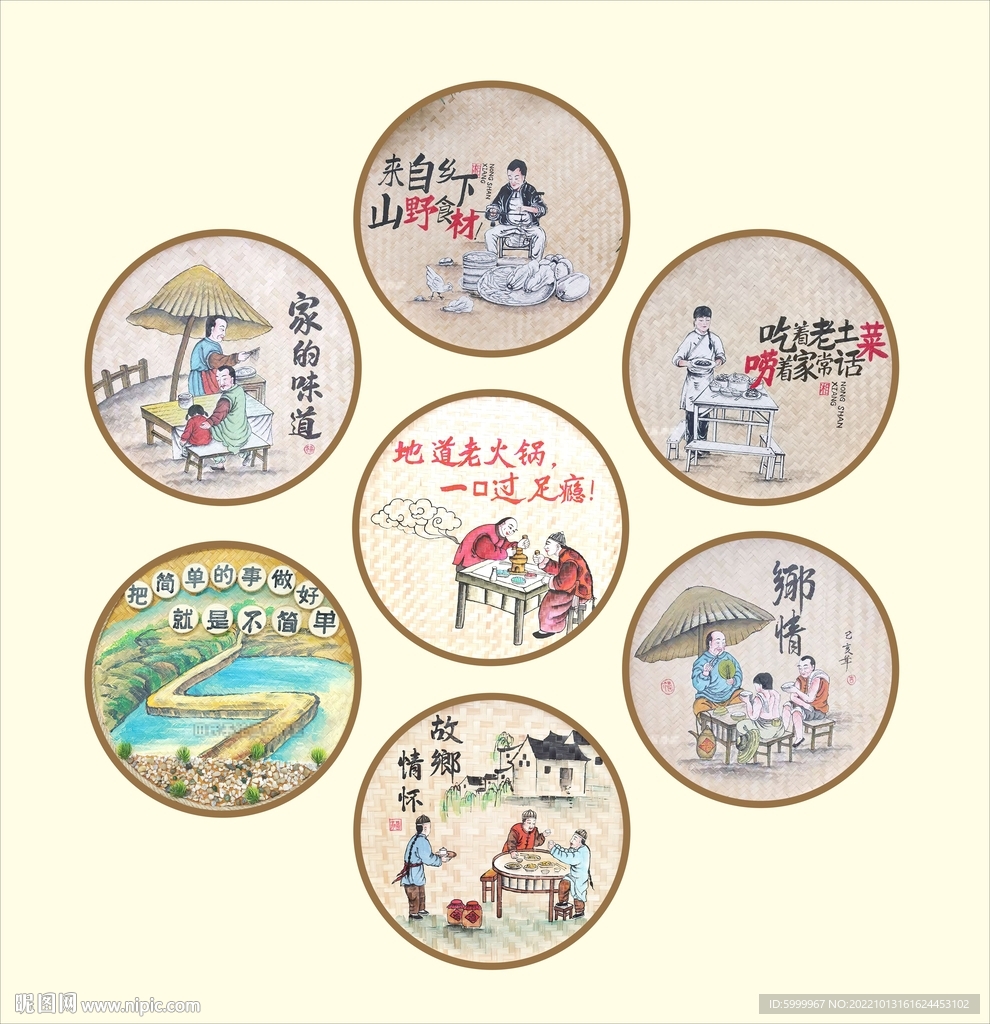 复古农家乐墙壁手绘挂画