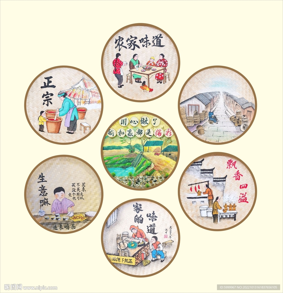 复古农家乐墙壁手绘挂画