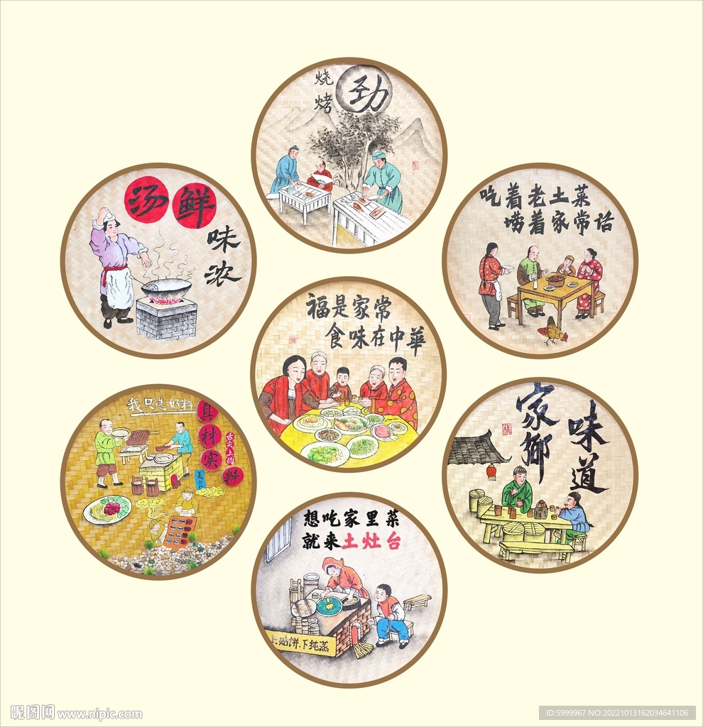 复古农家乐墙壁手绘挂画