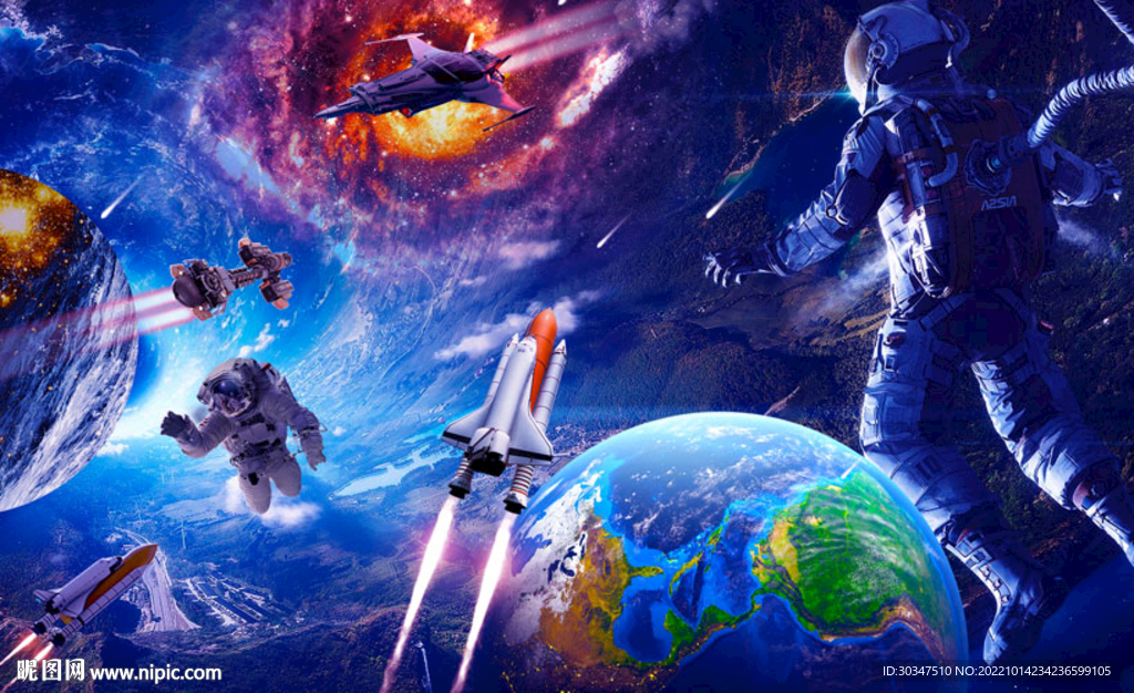 科技飞船宇航员背景墙