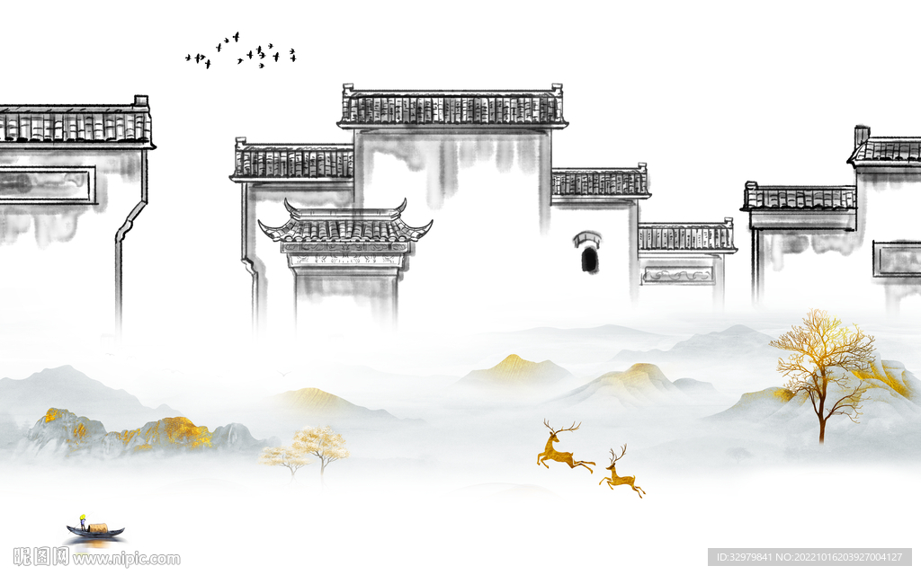 简约意境山水新画 tif分层