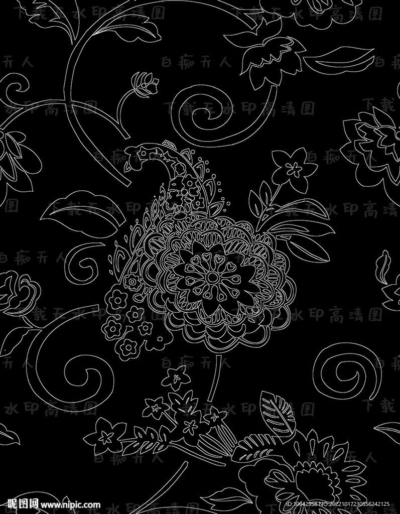 古典花卉绣花图案