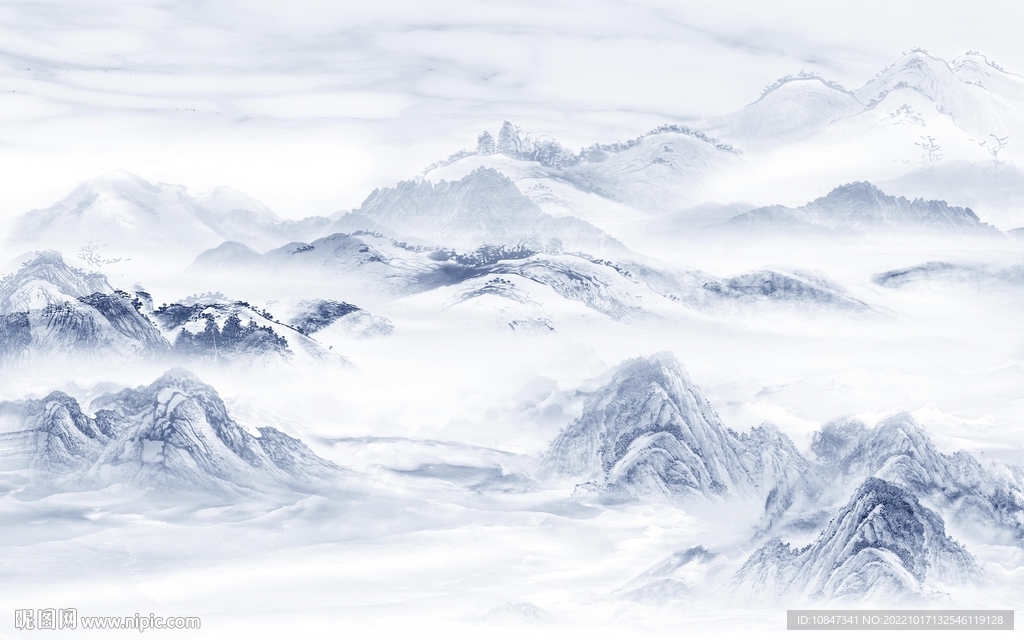 中式风景画山水图 TIf分层