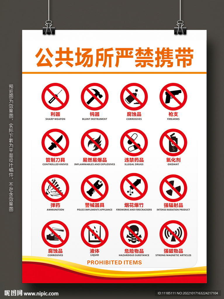 公共场所禁止携带物品图