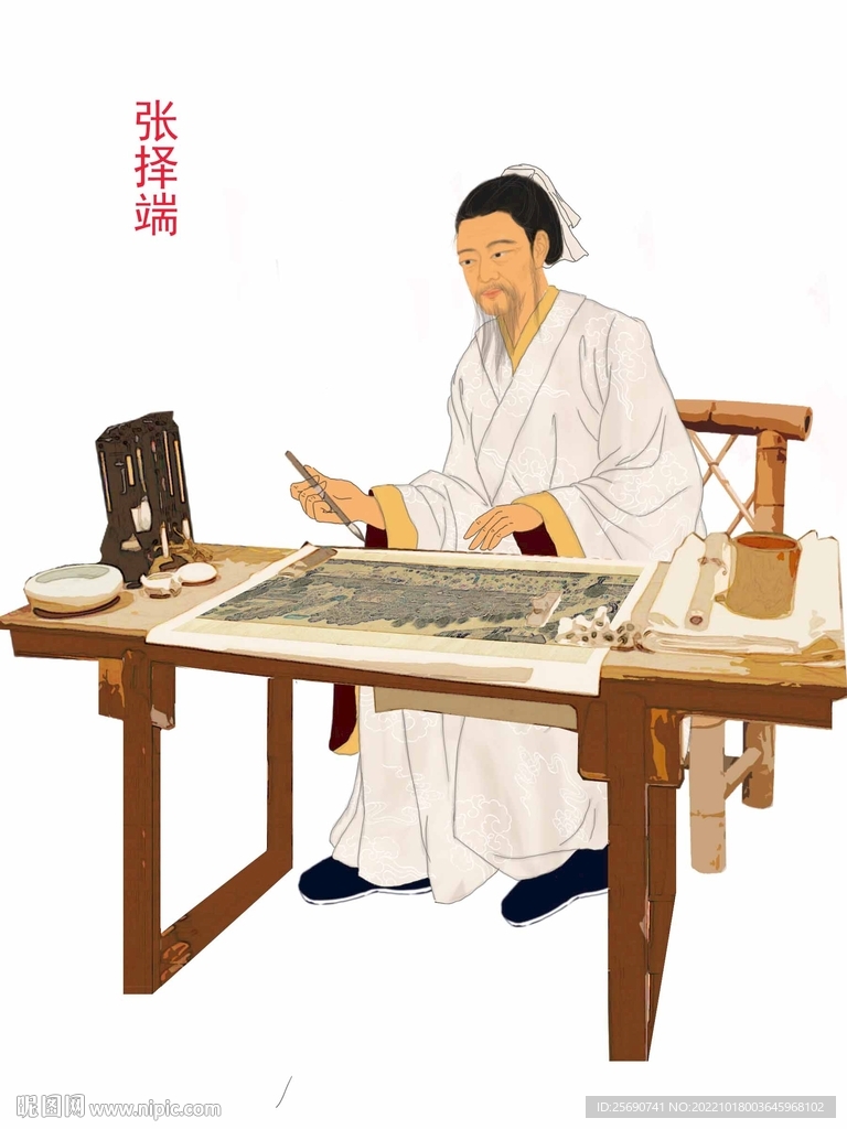 古风手绘插画人物画家张择端坐姿