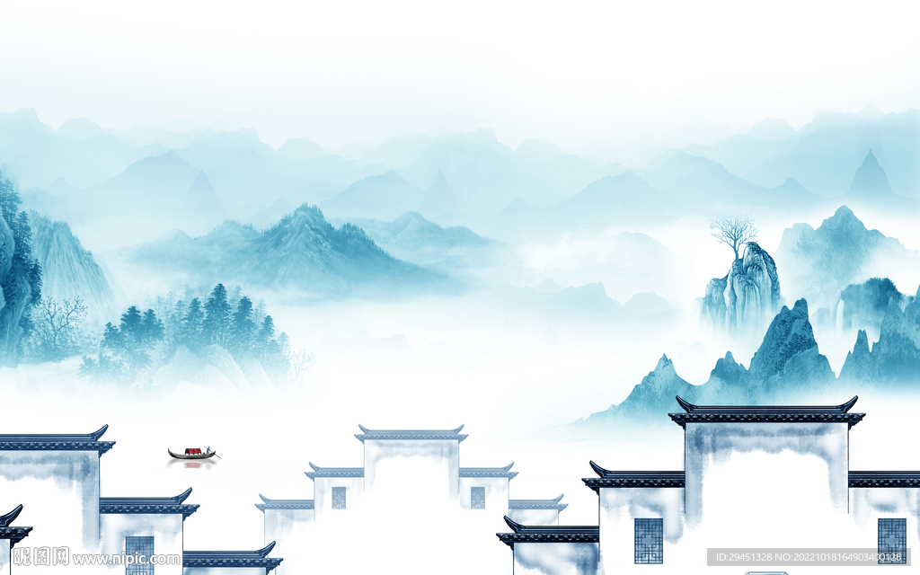 意境最新山水墙画 Tif分层