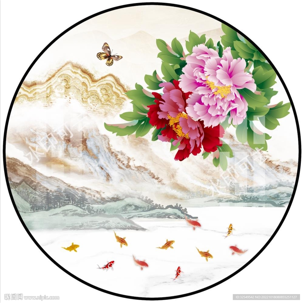 新中式圆形山水画