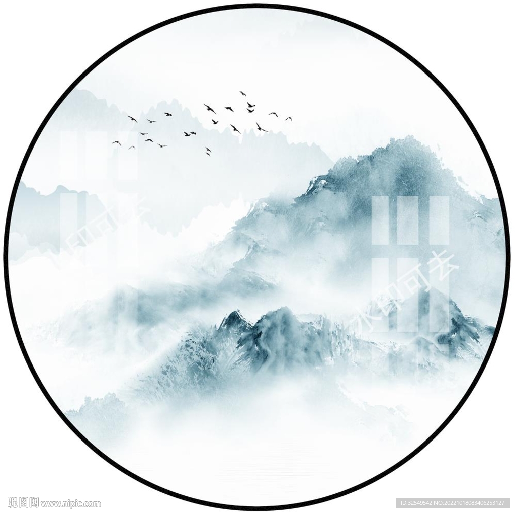 新中式圆形山水画