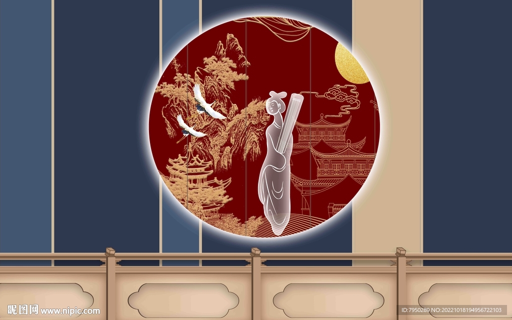 新中式直播背景墙