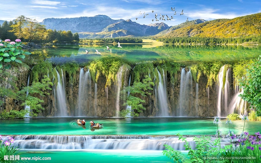 流水风景背景墙